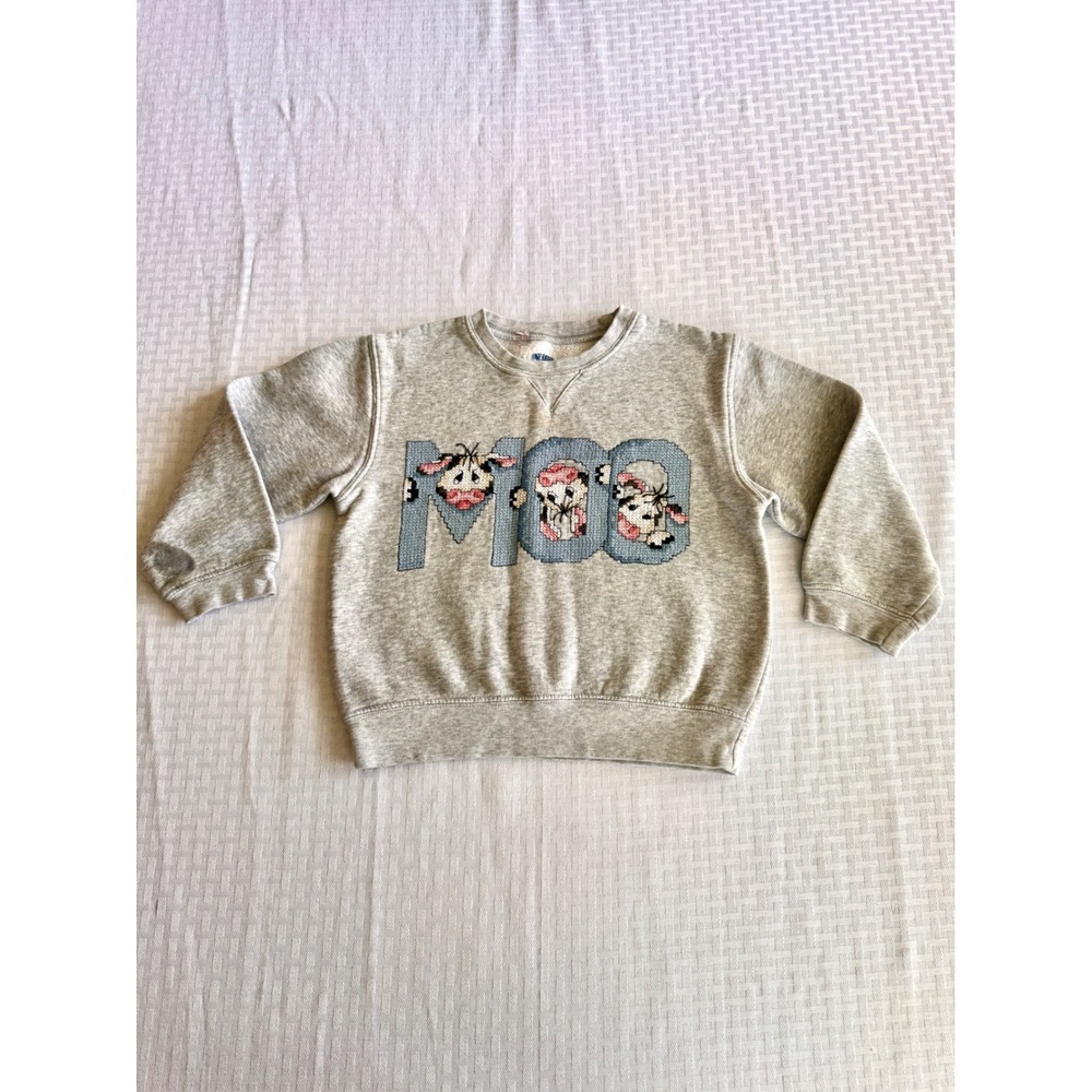 Vintage Okie Dokie Cow Moo Sweatshirt Gray Cottagecore Farmhouse 5T Pullover